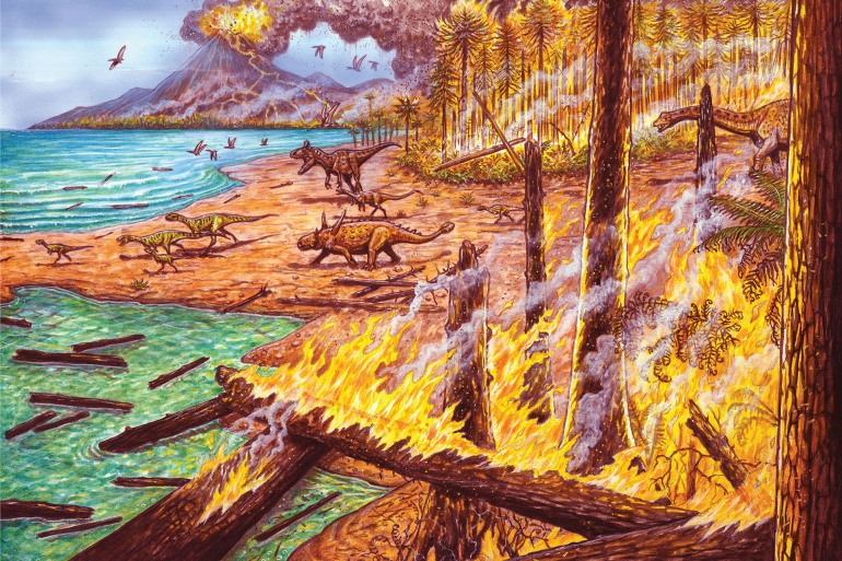 Reconstruction of paleo-wildfires in Antarctica during the Cretaceous. (Maurilio Oliveira) إعادة بناء حرائق الغابات القديمة في القارة القطبية الجنوبية. (موريليو أوليفيرا)