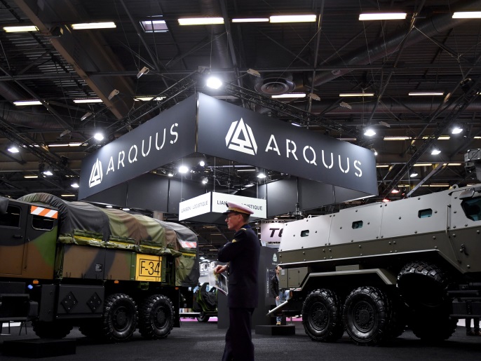 epa06800893 A military booth by military vehicle made by French manufacturer Arquus, on the opening day of the Eurosatory international Land and Air-Land Defense and Security fair in Villepinte, north of Paris, France, 11 June 2018. The trade fair runs until 15 June. EPA-EFE/JULIEN DE ROSA