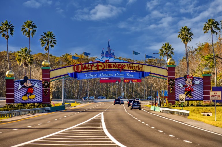 Orlando, Florida. January 11, 2019 Entrance Arch of Walt Disney Theme Parks at Lake Buena Vista area .