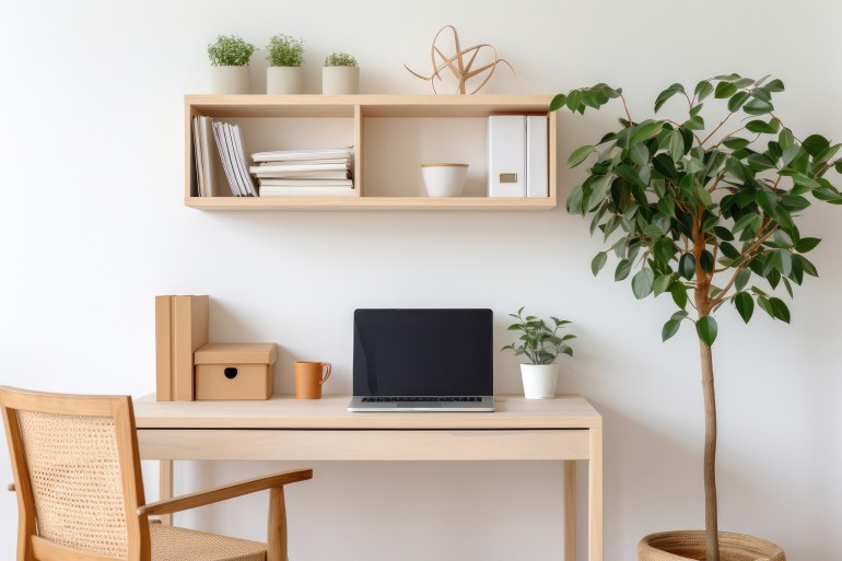 Home Office Corner Small Corner Of Room Efficiently Set Up For Remote Work المصدر: أدوبي ستوك