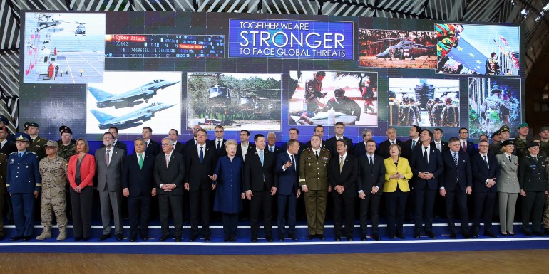 BRUSSELS, BELGIUM - DECEMBER 14: Member states' leaders and the Commanders of Defense Permanent Structured Cooperation (PESCO) gather to pose for a family photo after the first session of the European Summit of the Heads of State and Government of the European Union in Brussels, Belgium on December 14, 2017. ( Dursun Aydemir - Anadolu Agency )