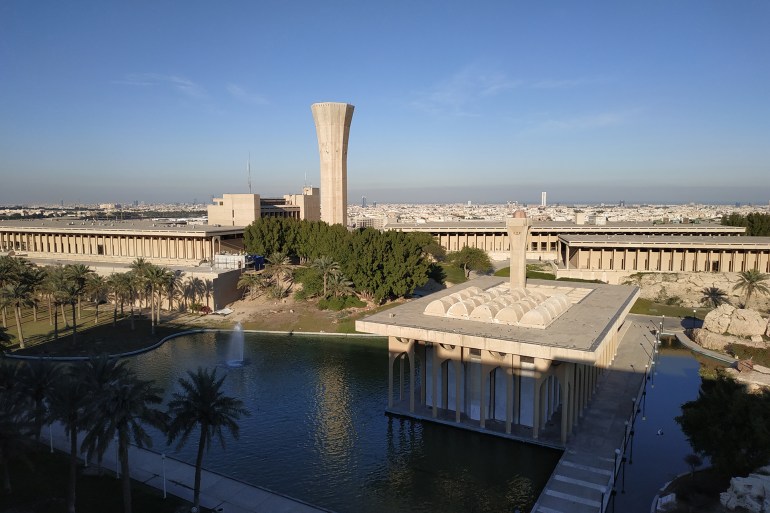 Architecture of the mosque king fahd university of petroleum and minerals seen from above. Dammam, Saudi Arabia. January 29, 2020