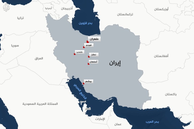 خريطة المفاعلات النووية في إيران