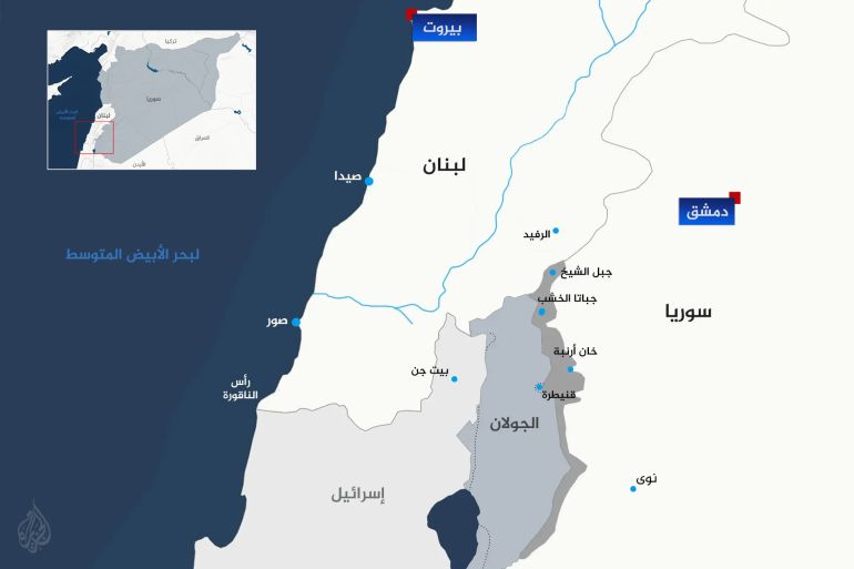 تصميم خاص - خريطة جبل الشيخ سوريا لبنان الجولان الشريط الممتد القنيطرة ونوى