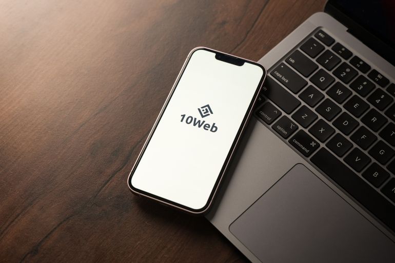 West Bangal, India - july 5, 2023 : 10 web io logo on phone screen stock image.